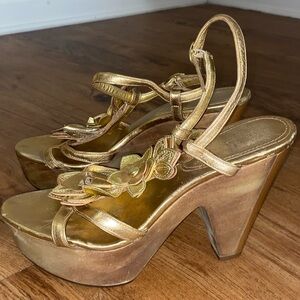 Vintage Coach Metallic Gold Platform Heels